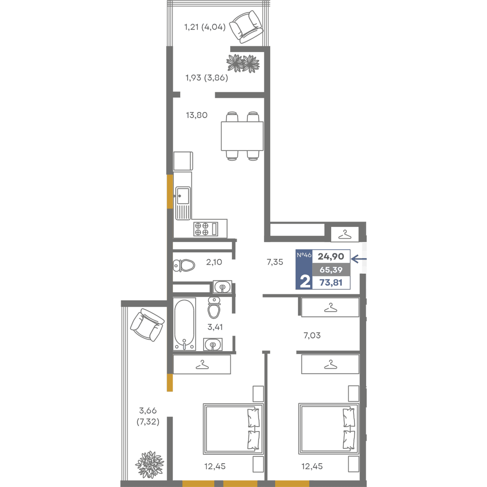 2-к, 65.39 м² · Сфера