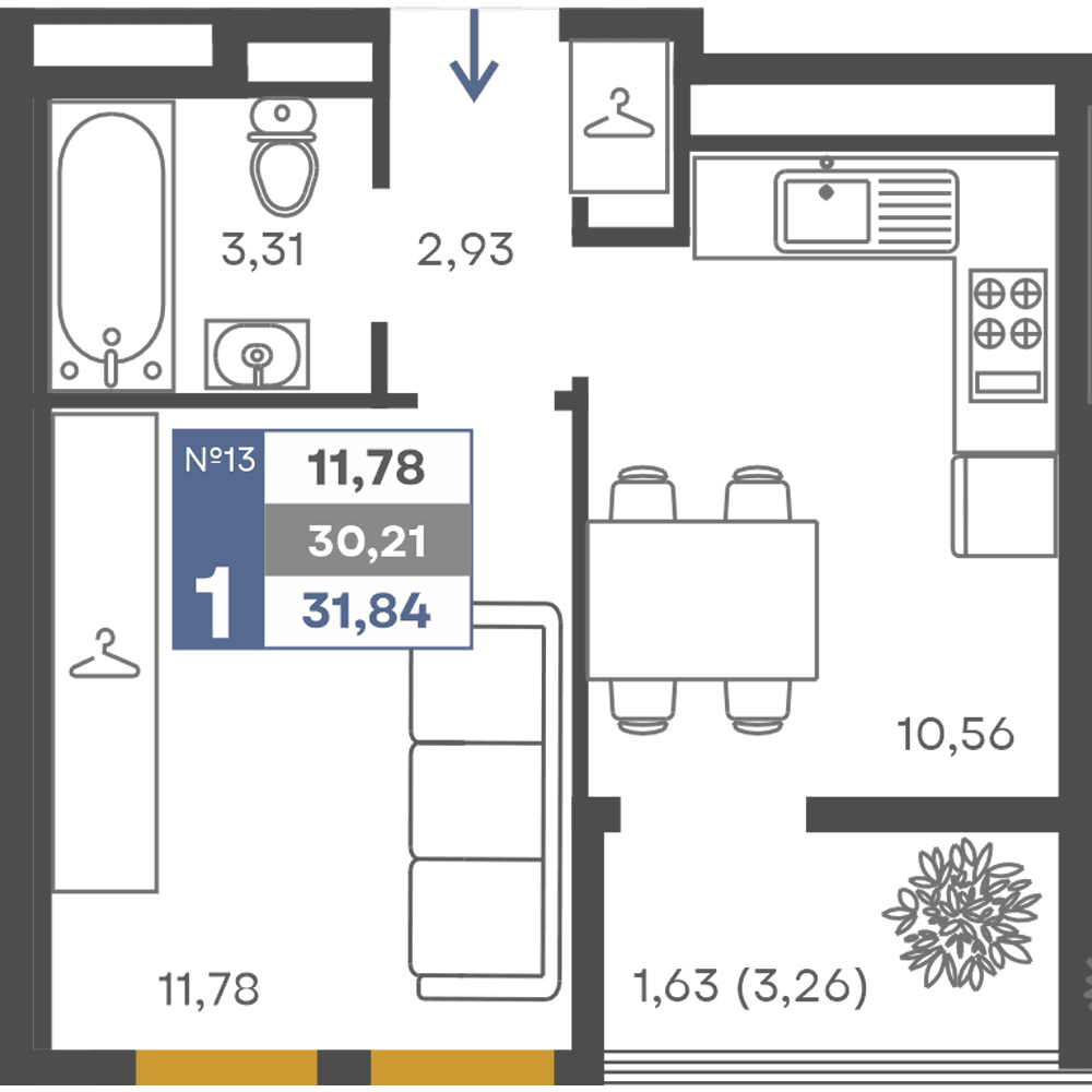 1-к, 30.21 м² · Сфера