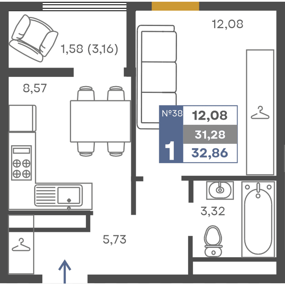 1-к, 31.28 м² · Сфера