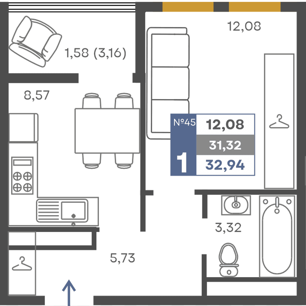 1-к, 31.32 м² · Сфера
