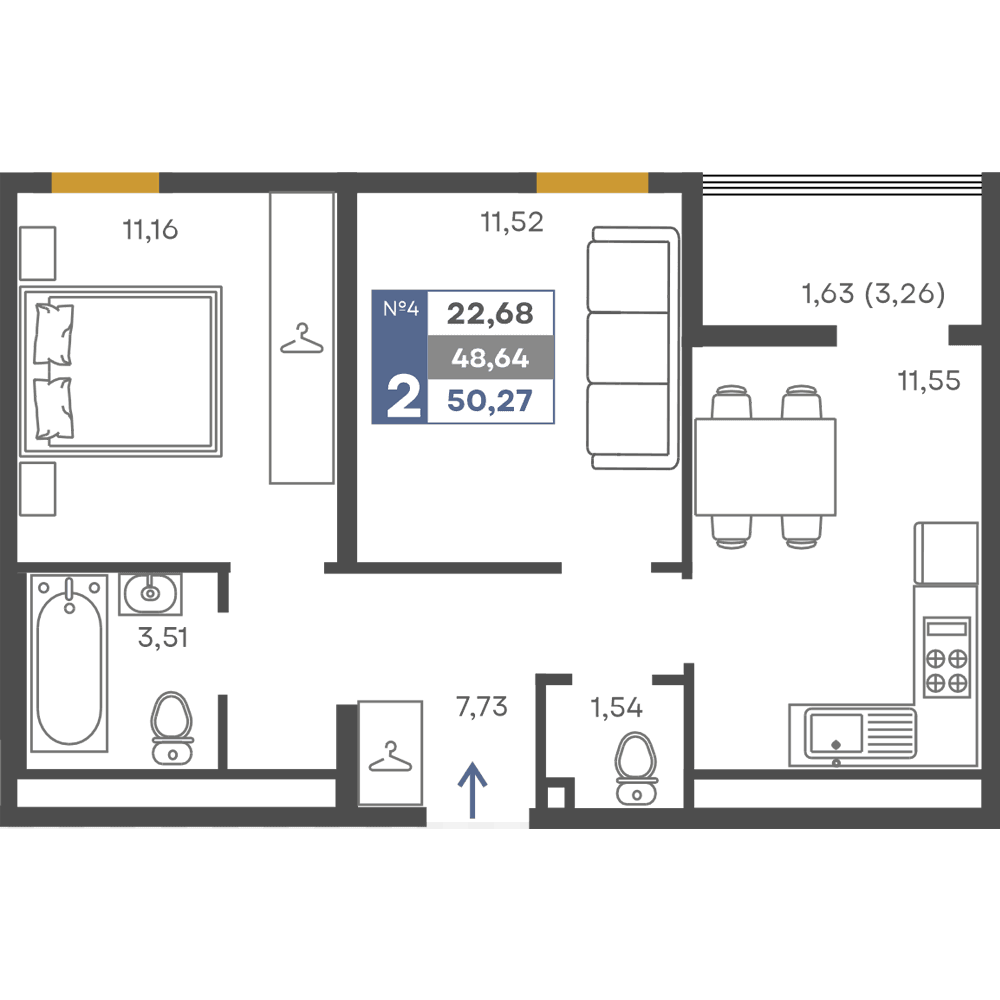 2-к, 48.64 м² · Сфера