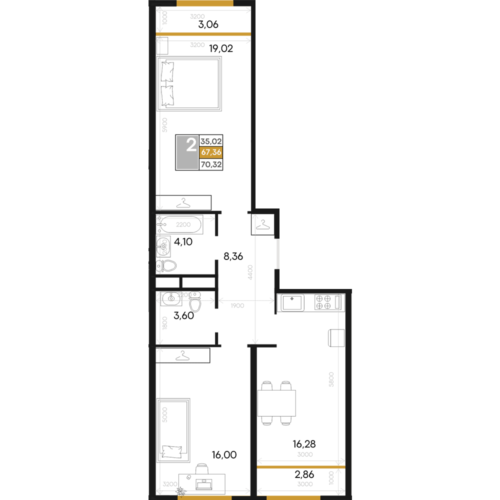 2-к, 70.32 м² · Алькор