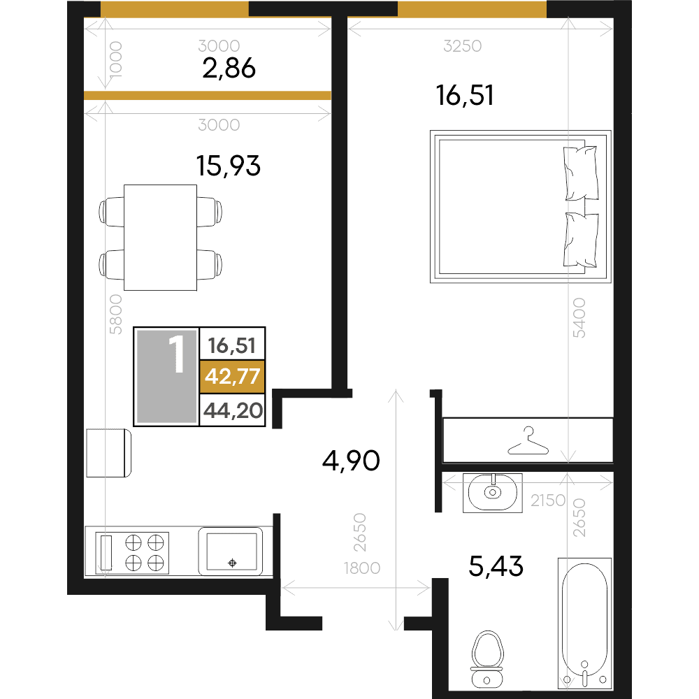 1-к, 44.2 м² · Алькор