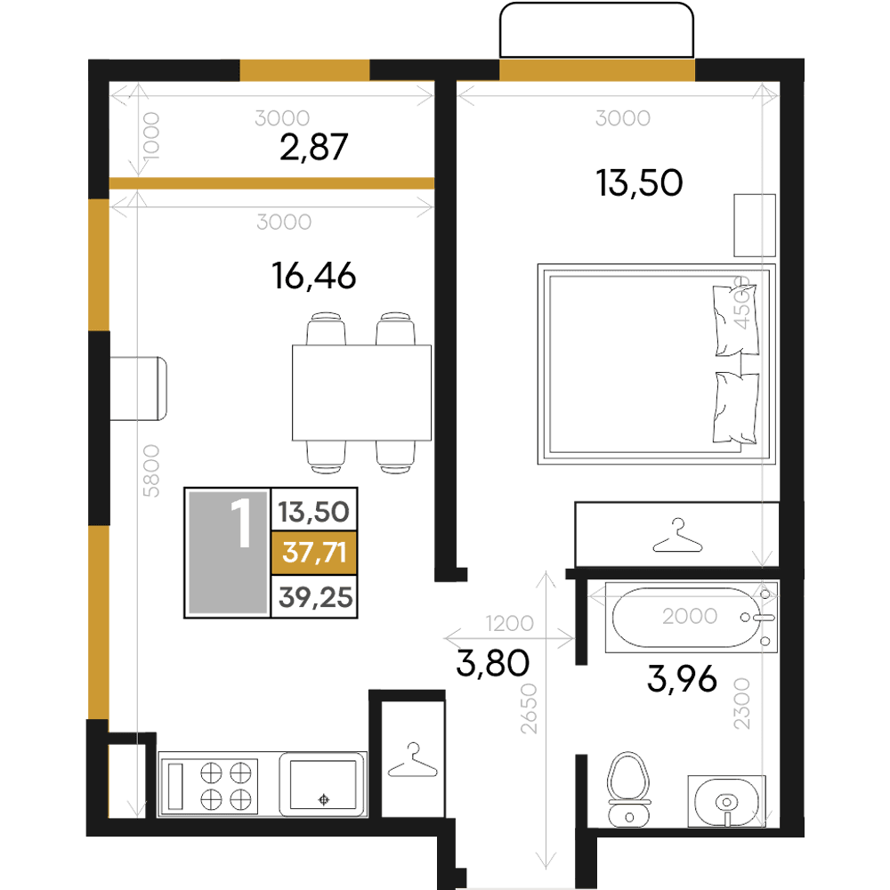 1-к, 39.25 м² · Алькор