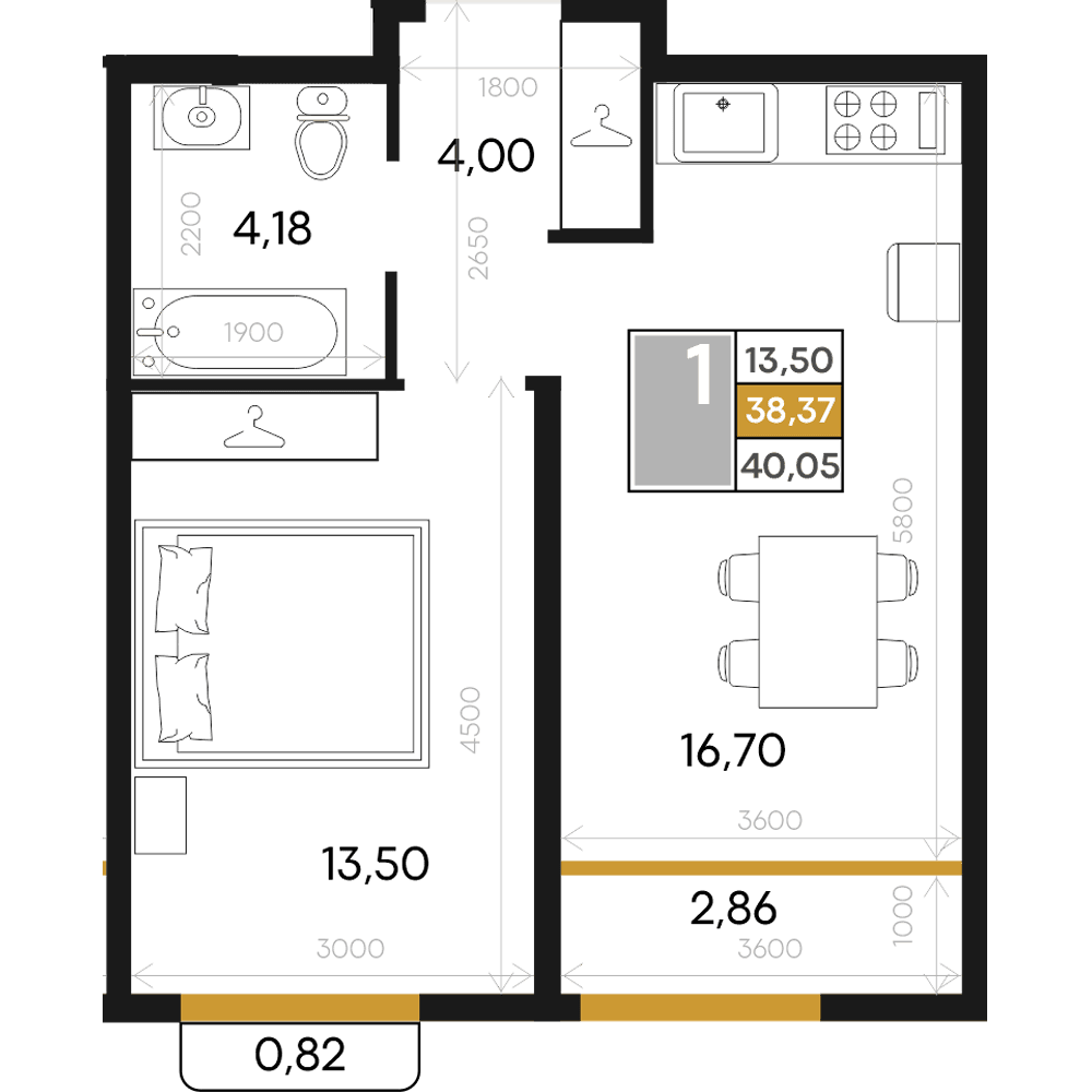 1-к, 40.05 м² · Алькор