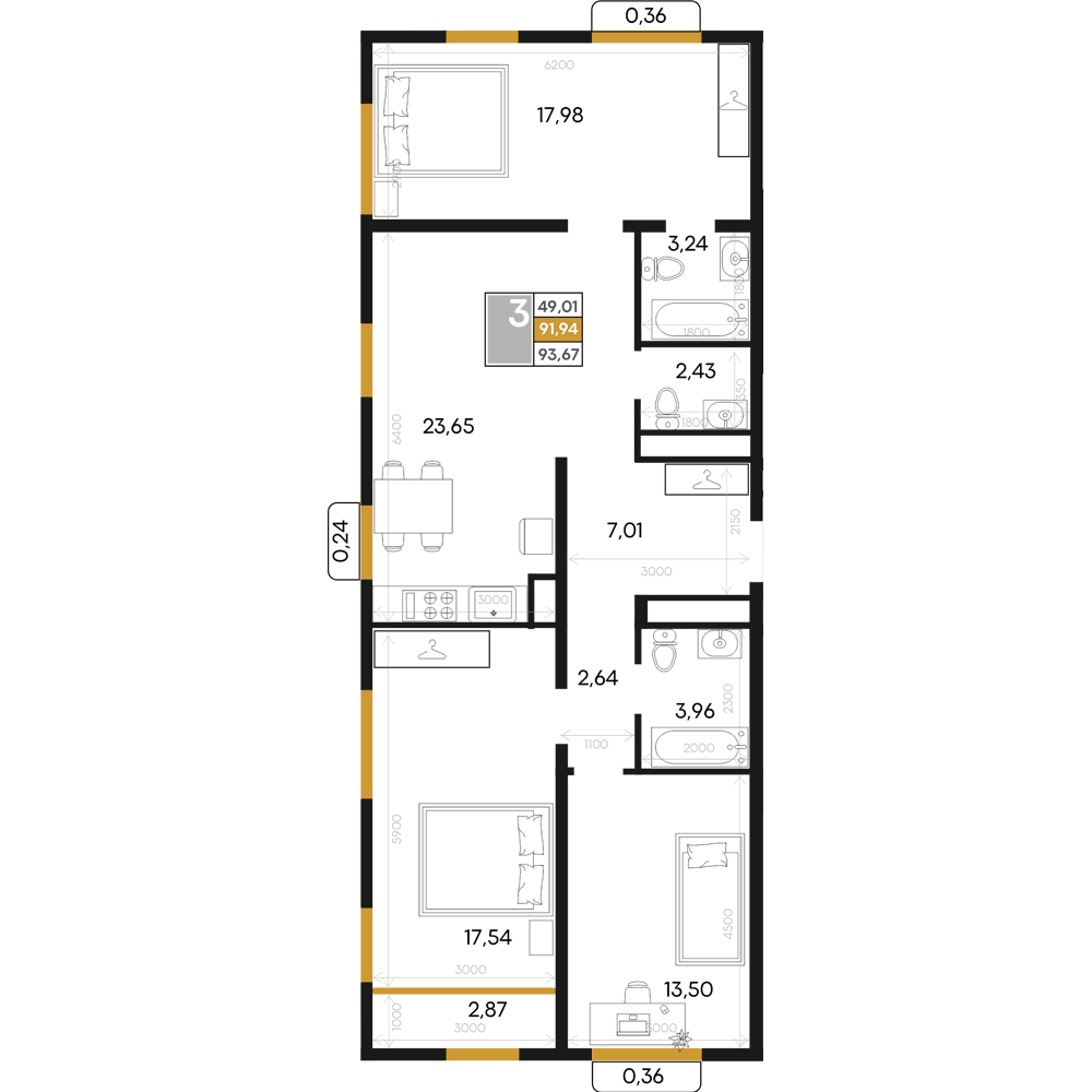 3-к, 93.67 м² · Алькор