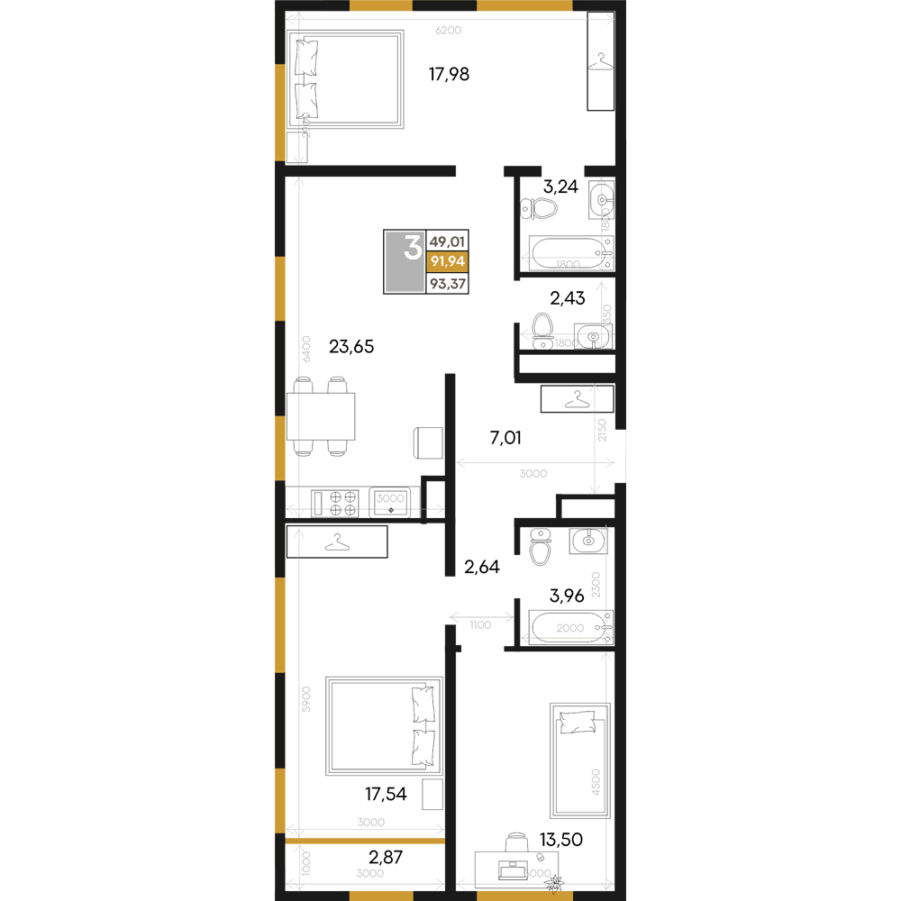 3-к, 93.37 м² · Алькор