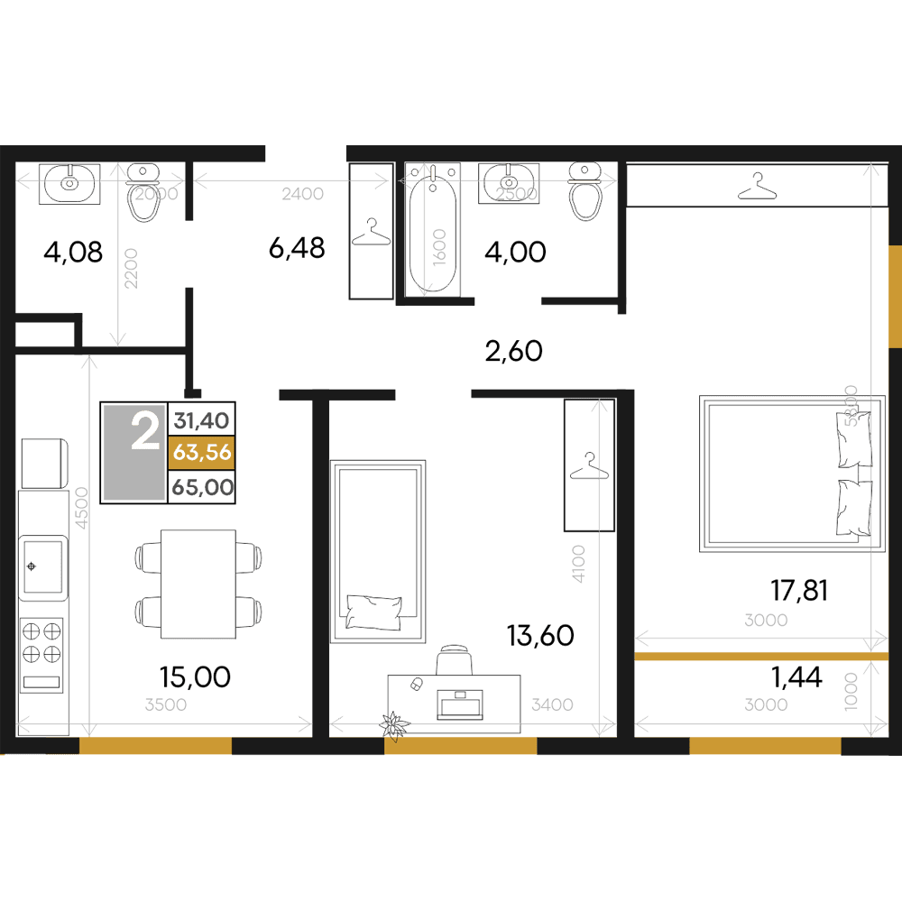 2-к, 65 м² · Алькор