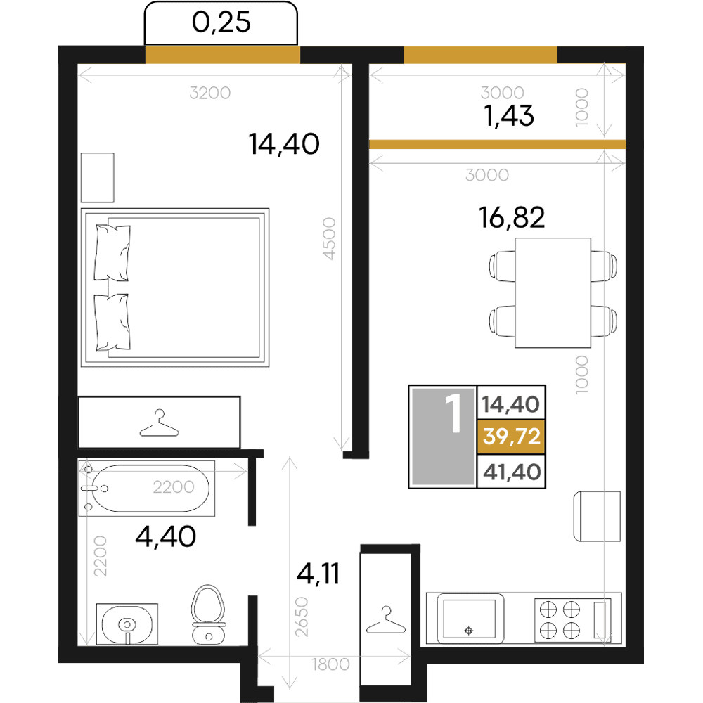 1-к, 41.4 м² · Алькор