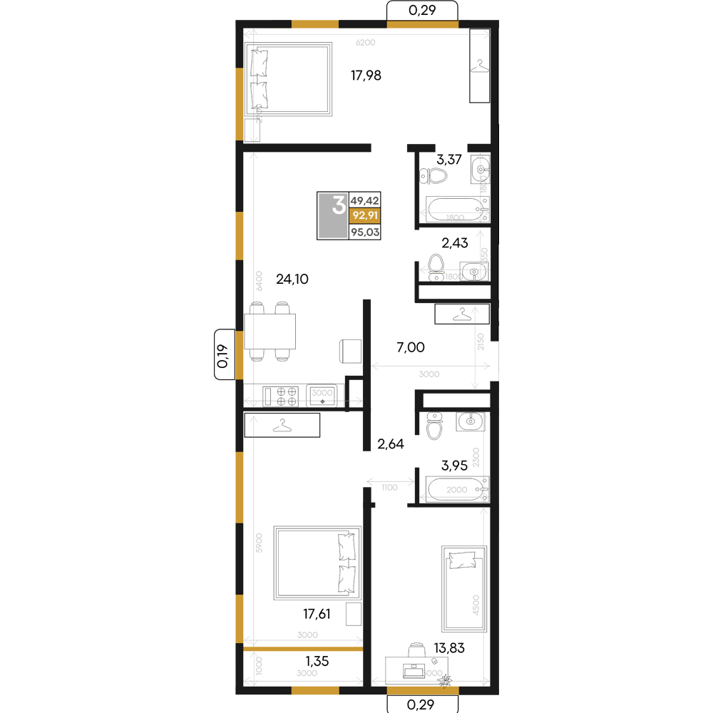 3-к, 95.03 м² · Алькор