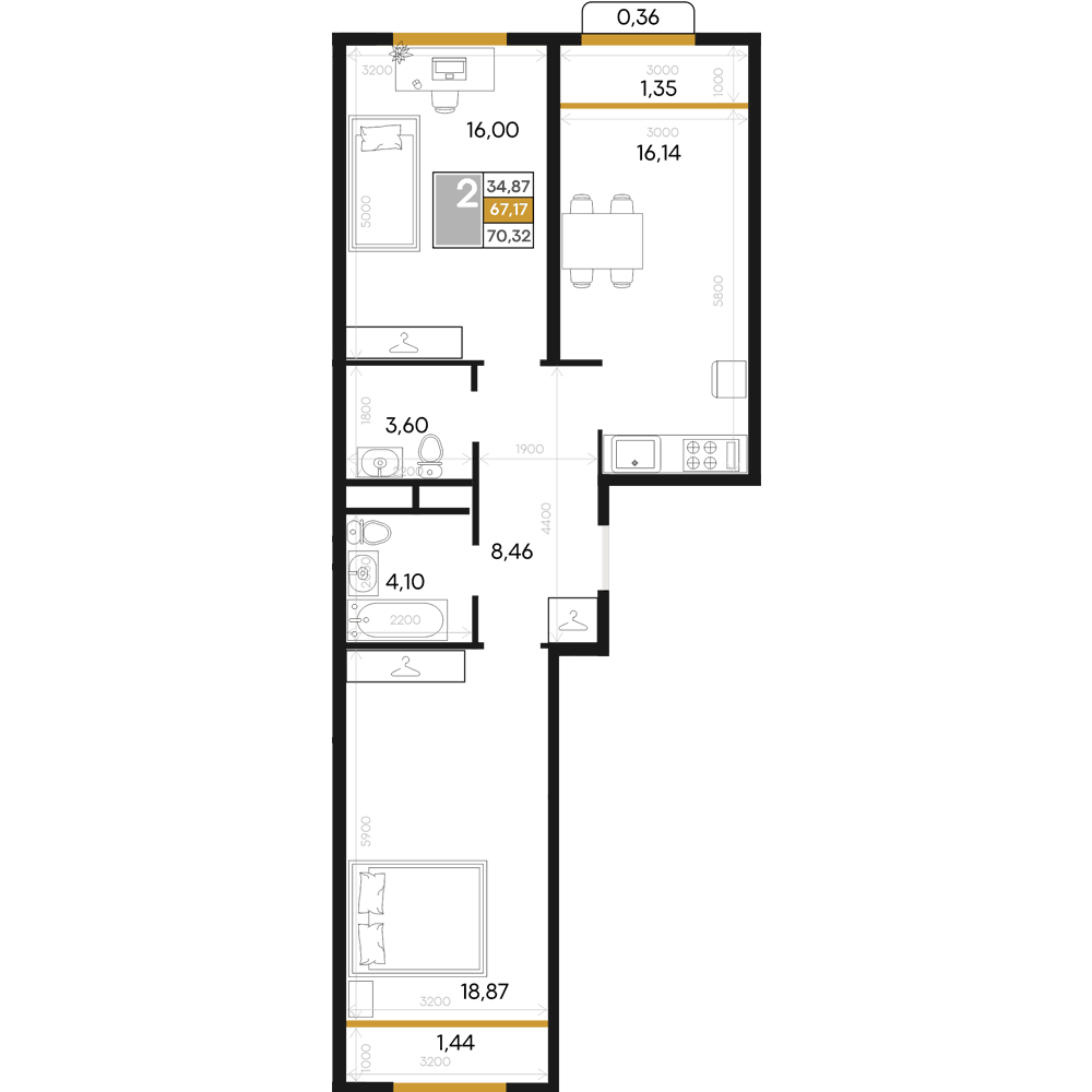 2-к, 70.32 м² · Алькор