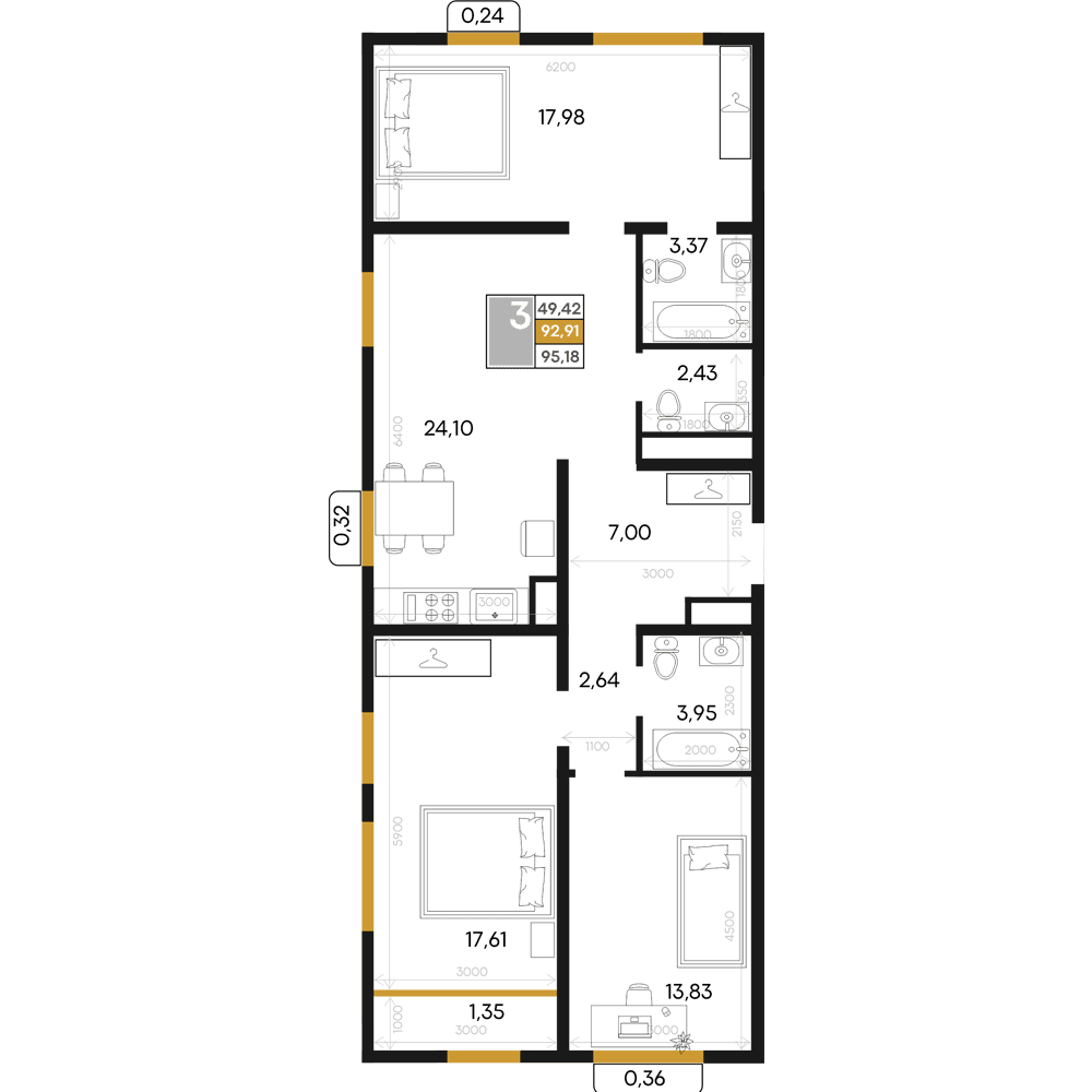 3-к, 95.18 м² · Алькор
