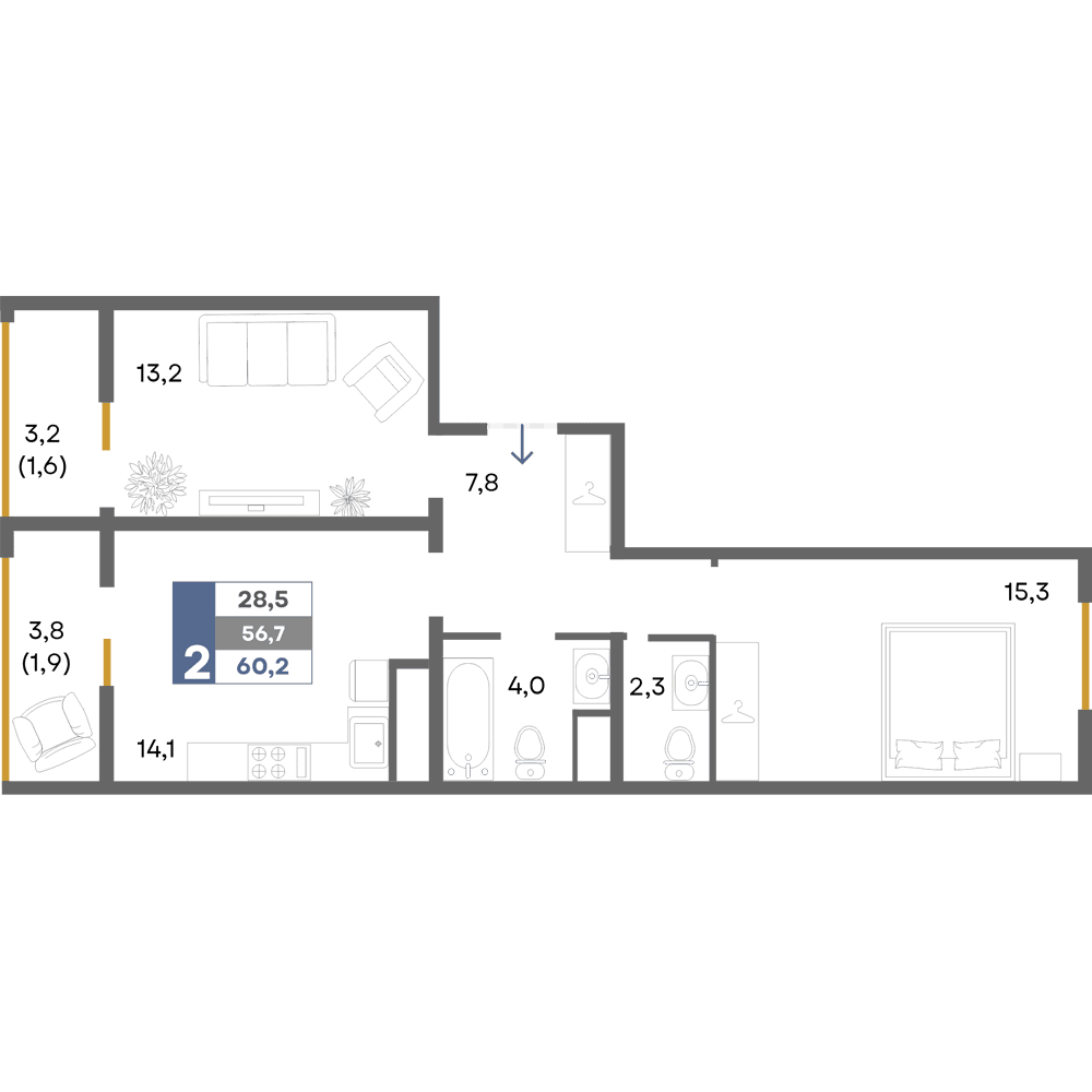 2-к, 60.2 м² · Прогресс