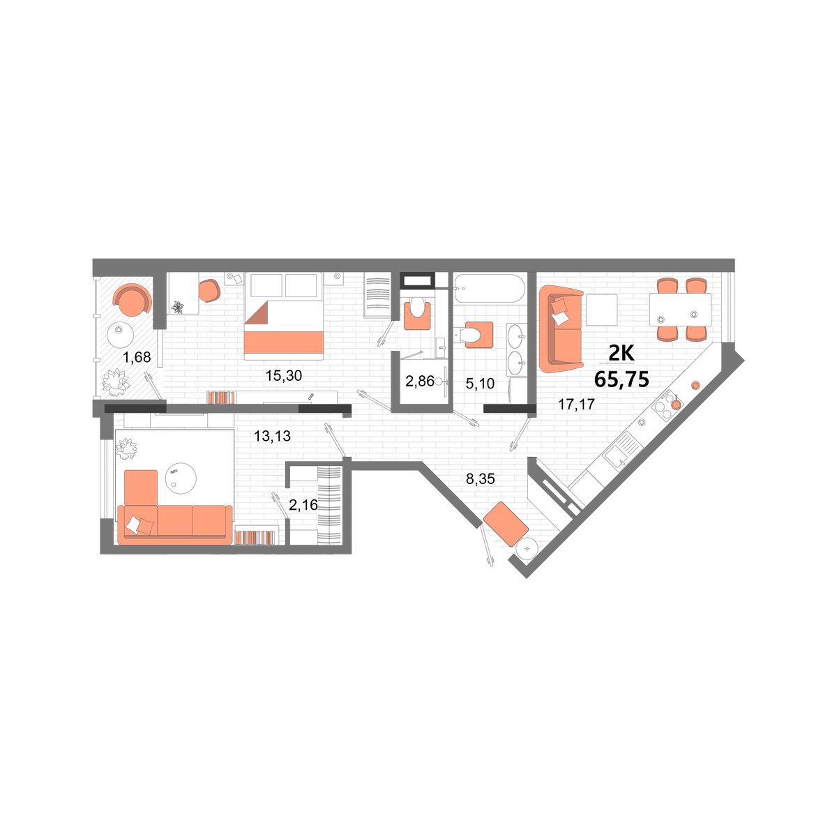 2-к, 65.75 м² · Мойнако Ривьера