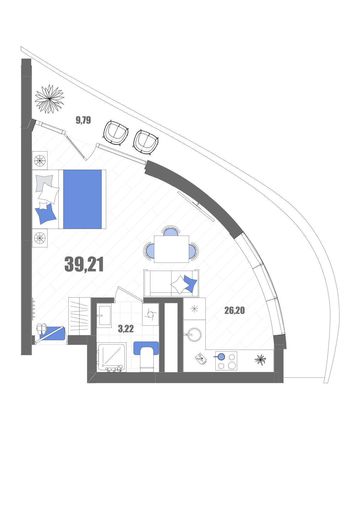 Студия, 39.21 м² · Мойнако Резорт