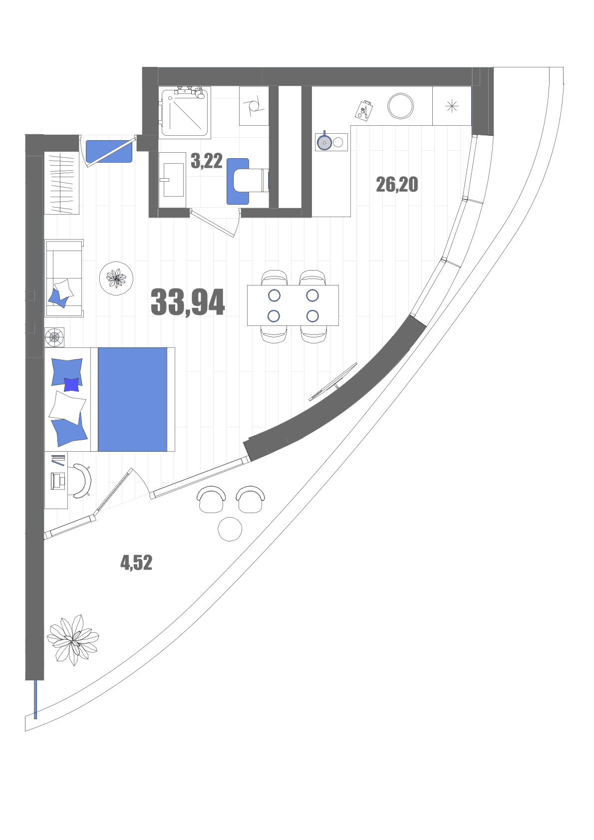 Студия, 33.94 м² · Мойнако Резорт