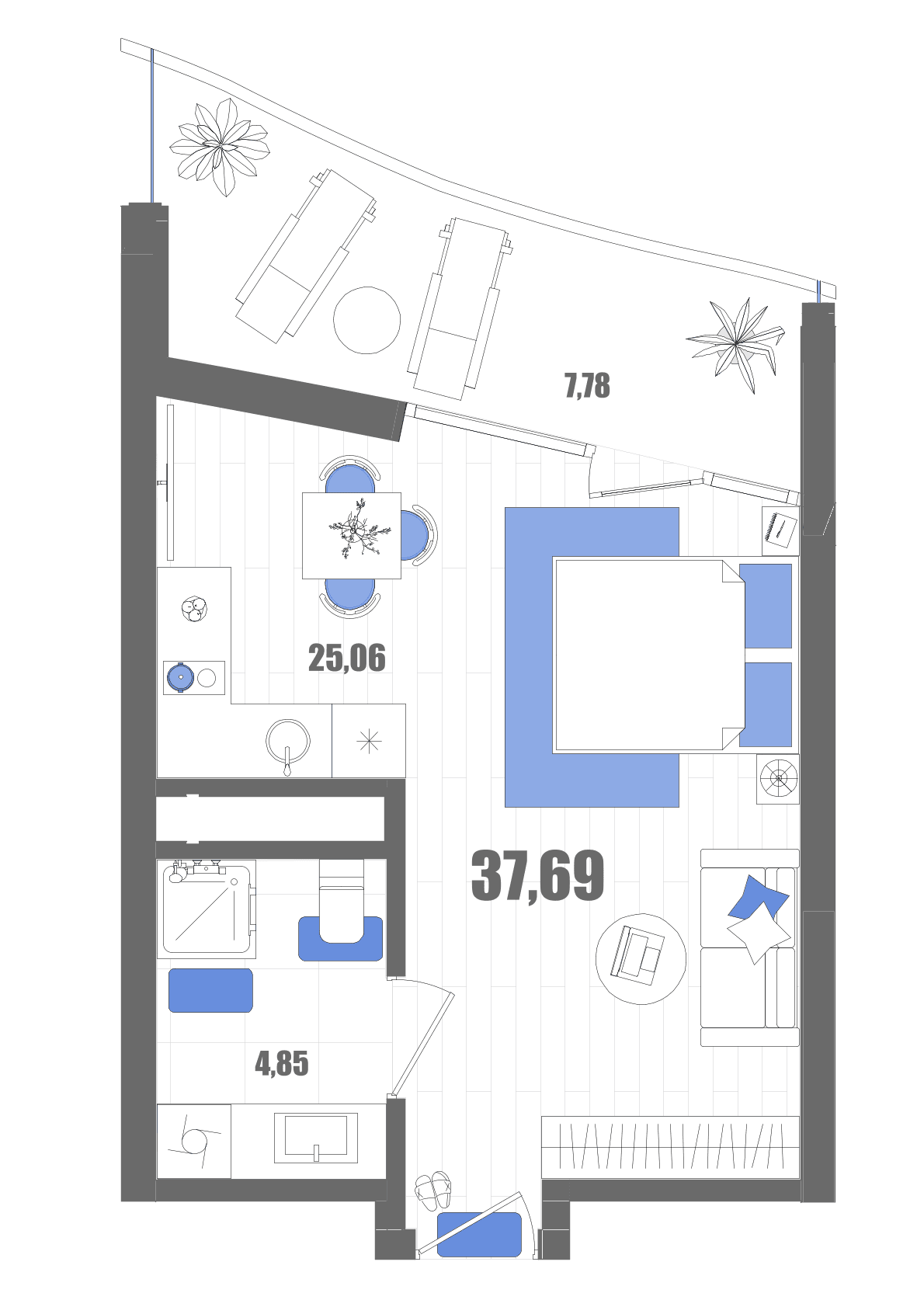 Студия, 37.69 м² · Мойнако Резорт