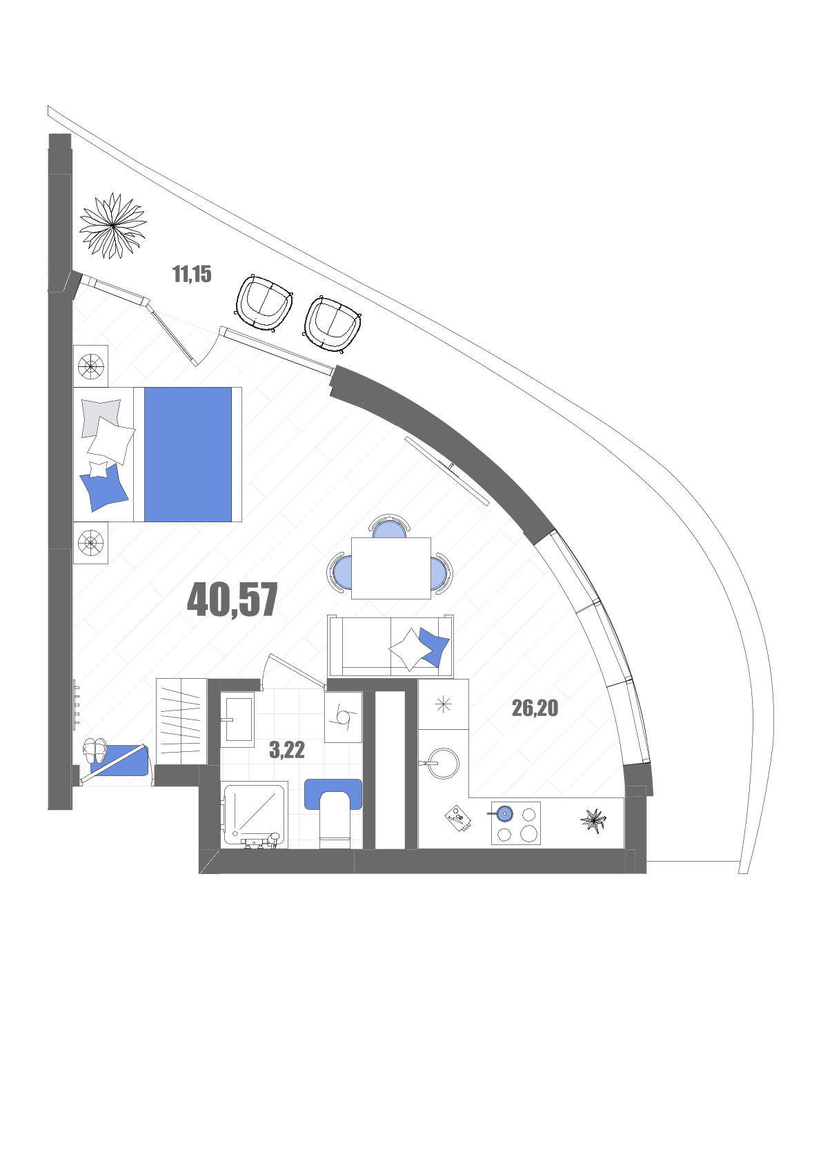Студия, 40.57 м² · Мойнако Резорт