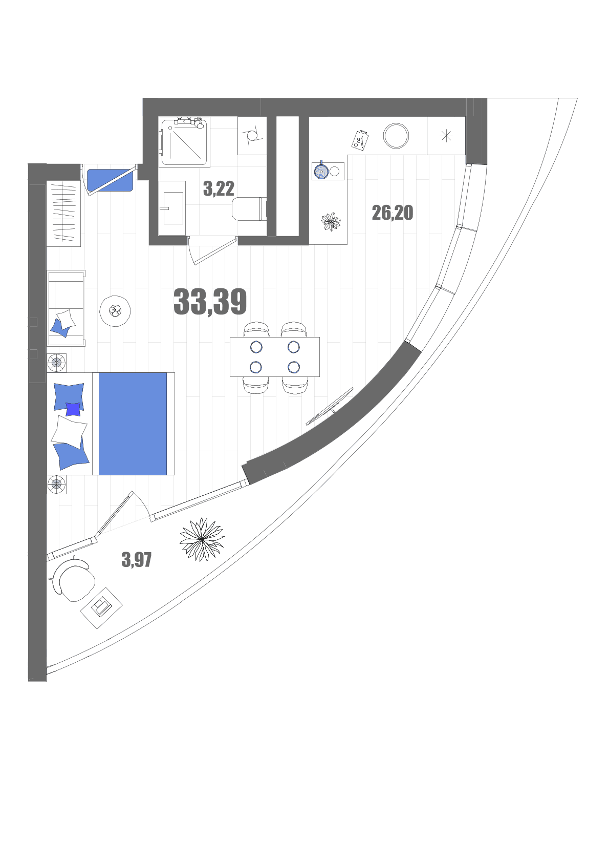 Студия, 33.39 м² · Мойнако Резорт