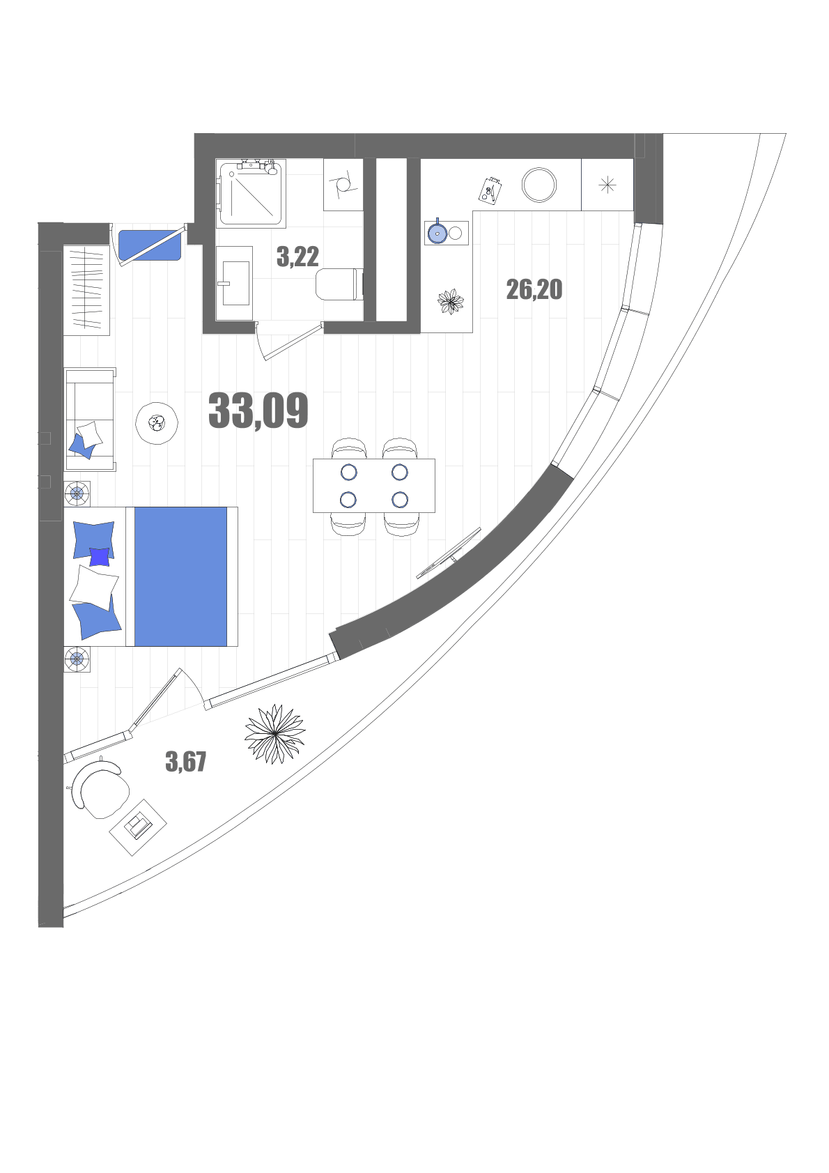 Студия, 33.09 м² · Мойнако Резорт