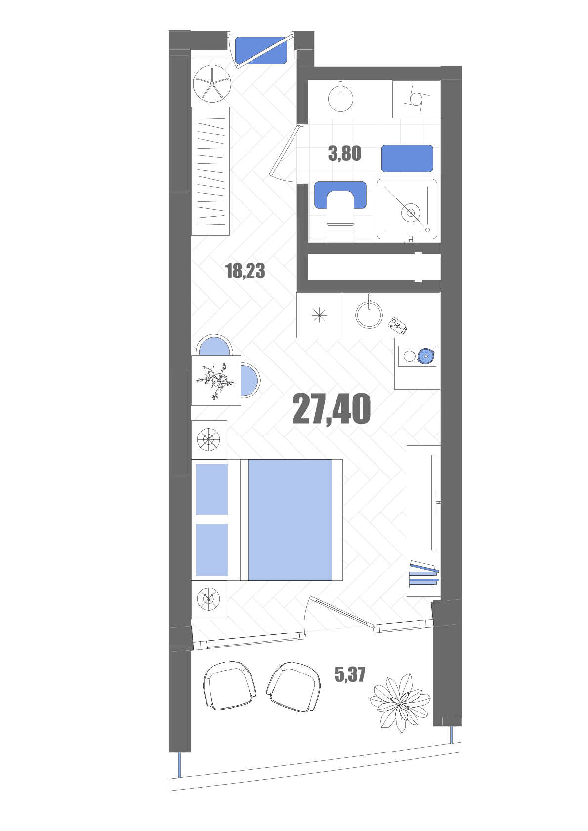 Студия, 27.4 м² · Мойнако Резорт