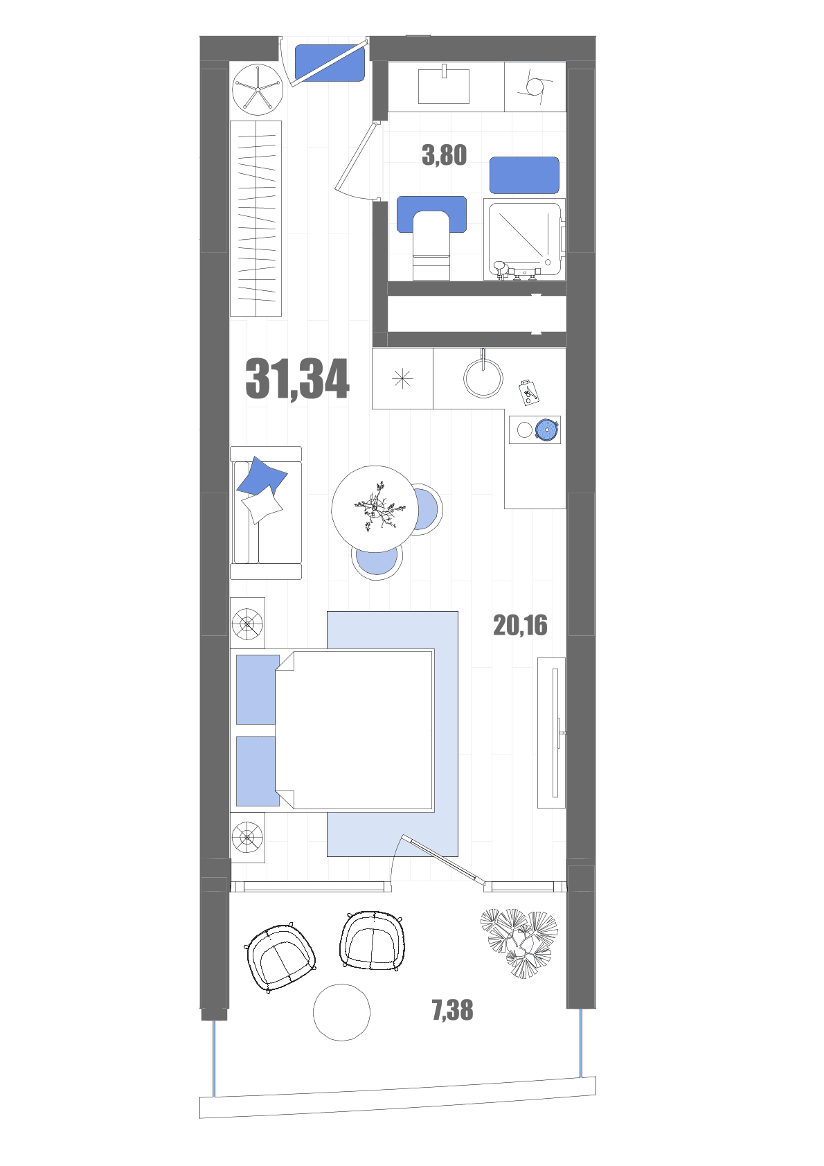 Студия, 31.34 м² · Мойнако Резорт