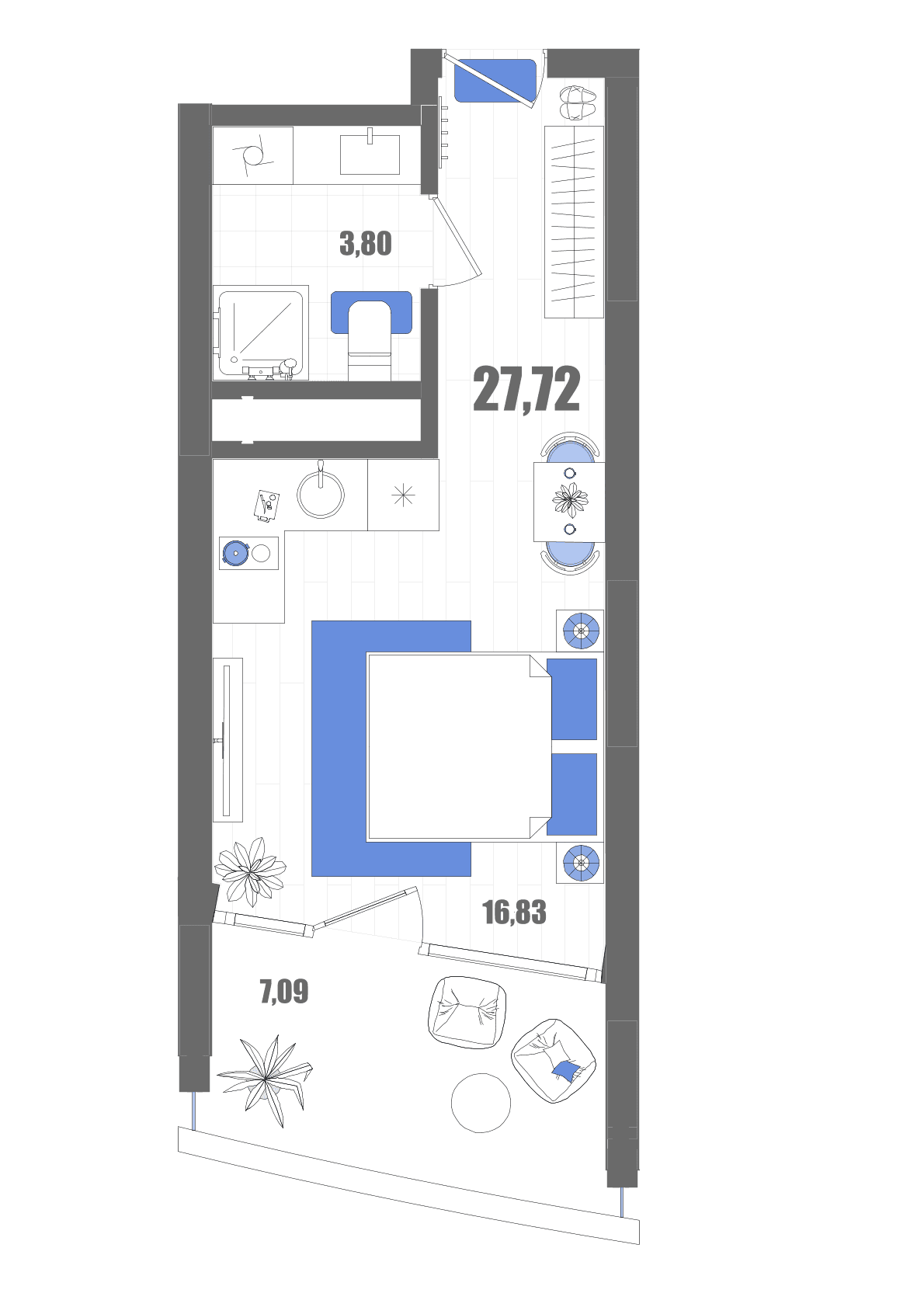 Студия, 27.72 м² · Мойнако Резорт