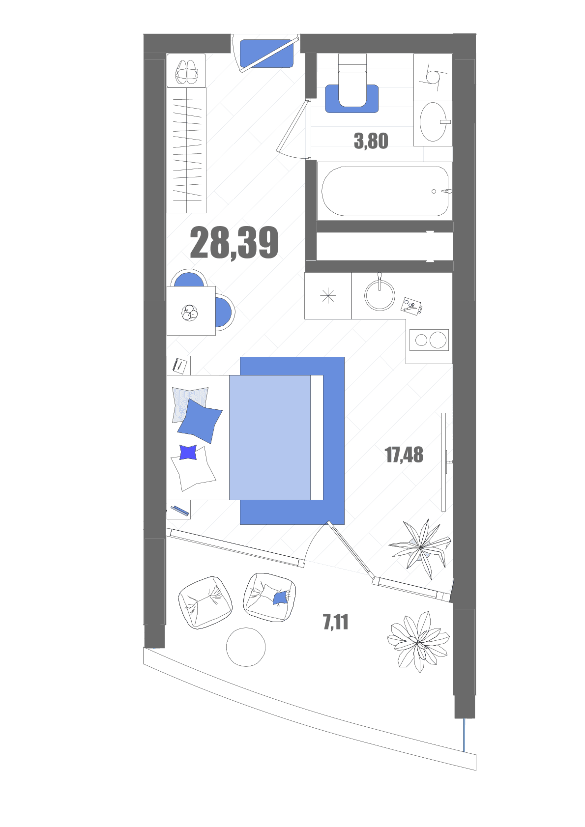 Студия, 28.39 м² · Мойнако Резорт