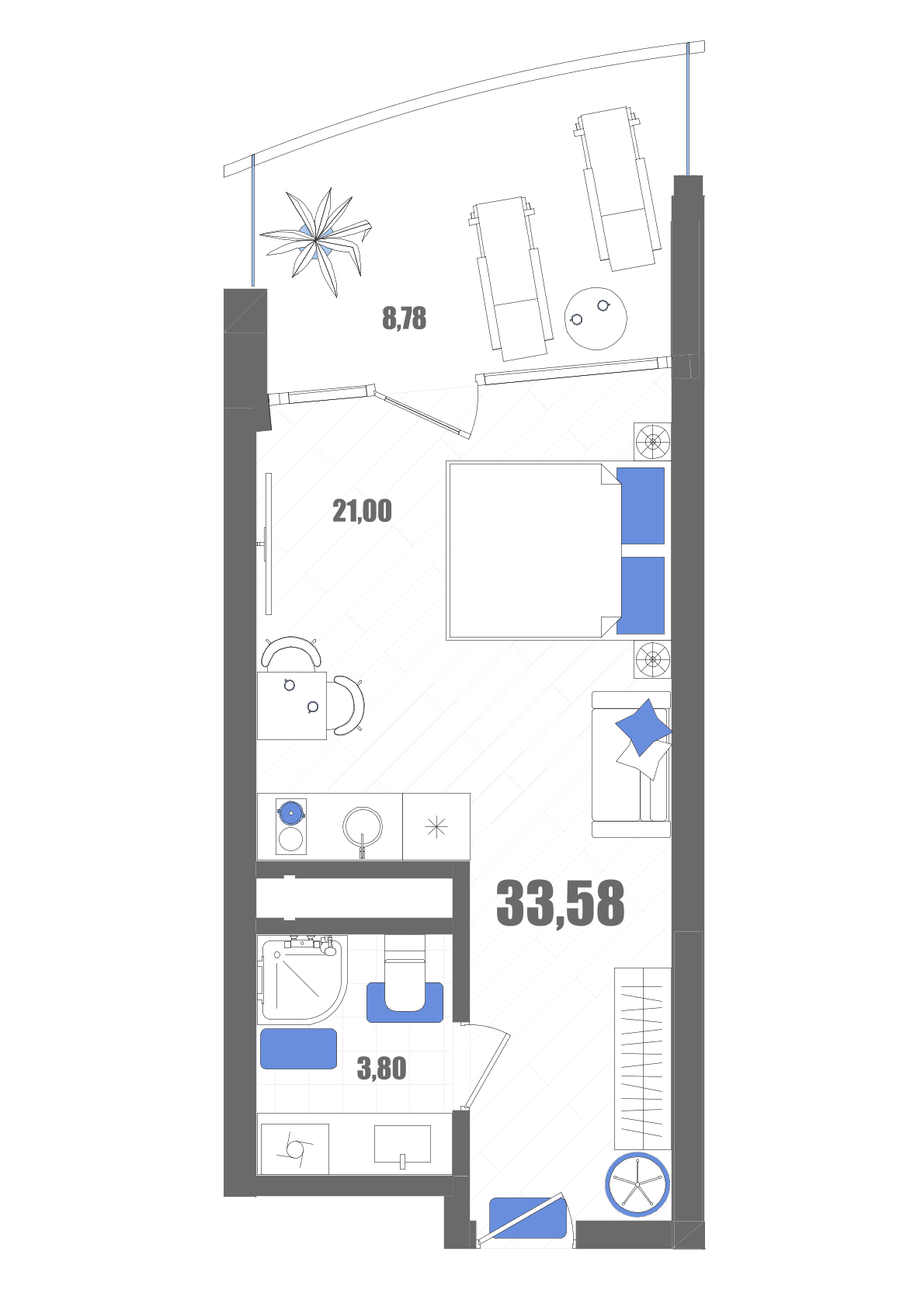 Студия, 33.58 м² · Мойнако Резорт