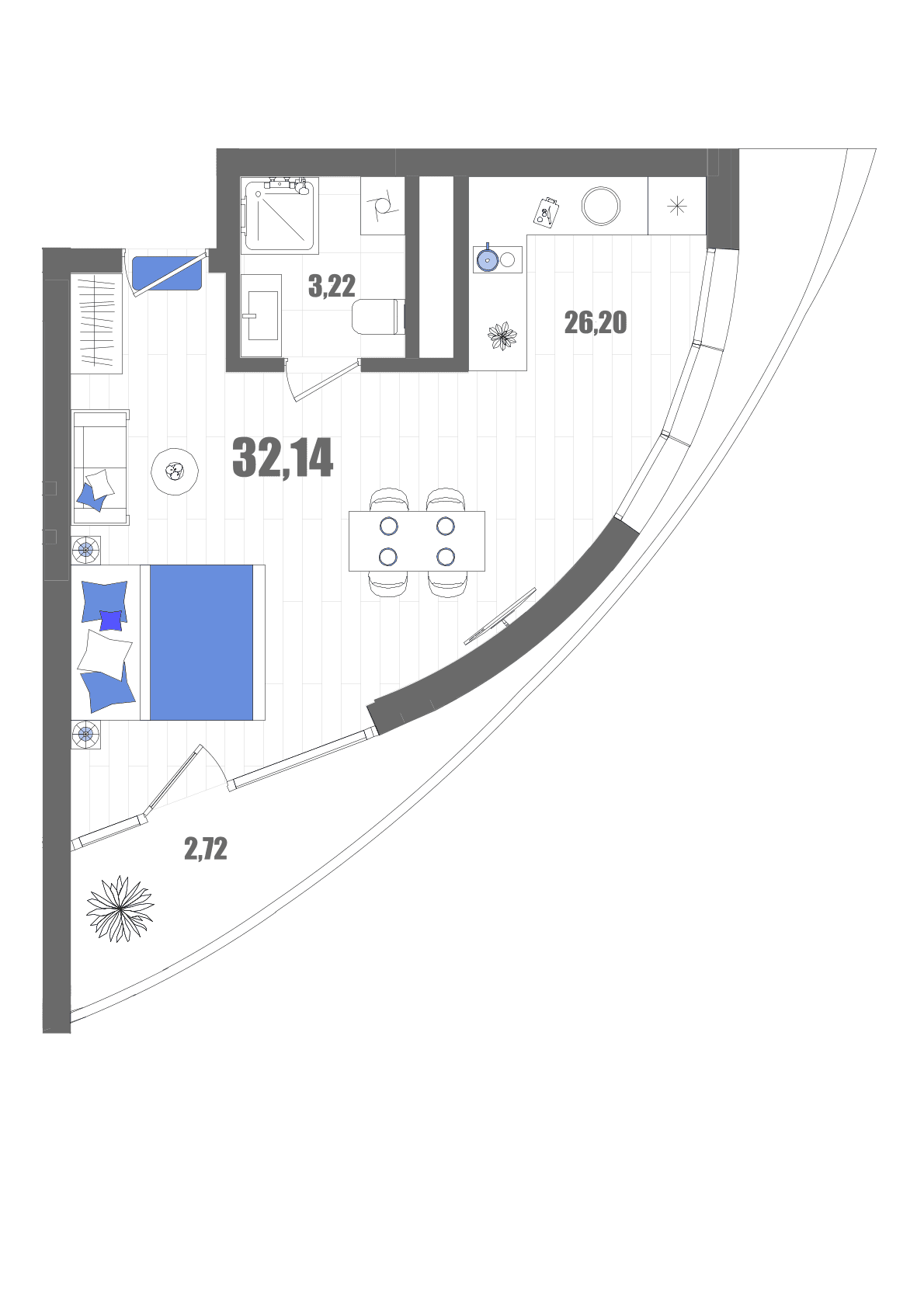 Студия, 32.14 м² · Мойнако Резорт