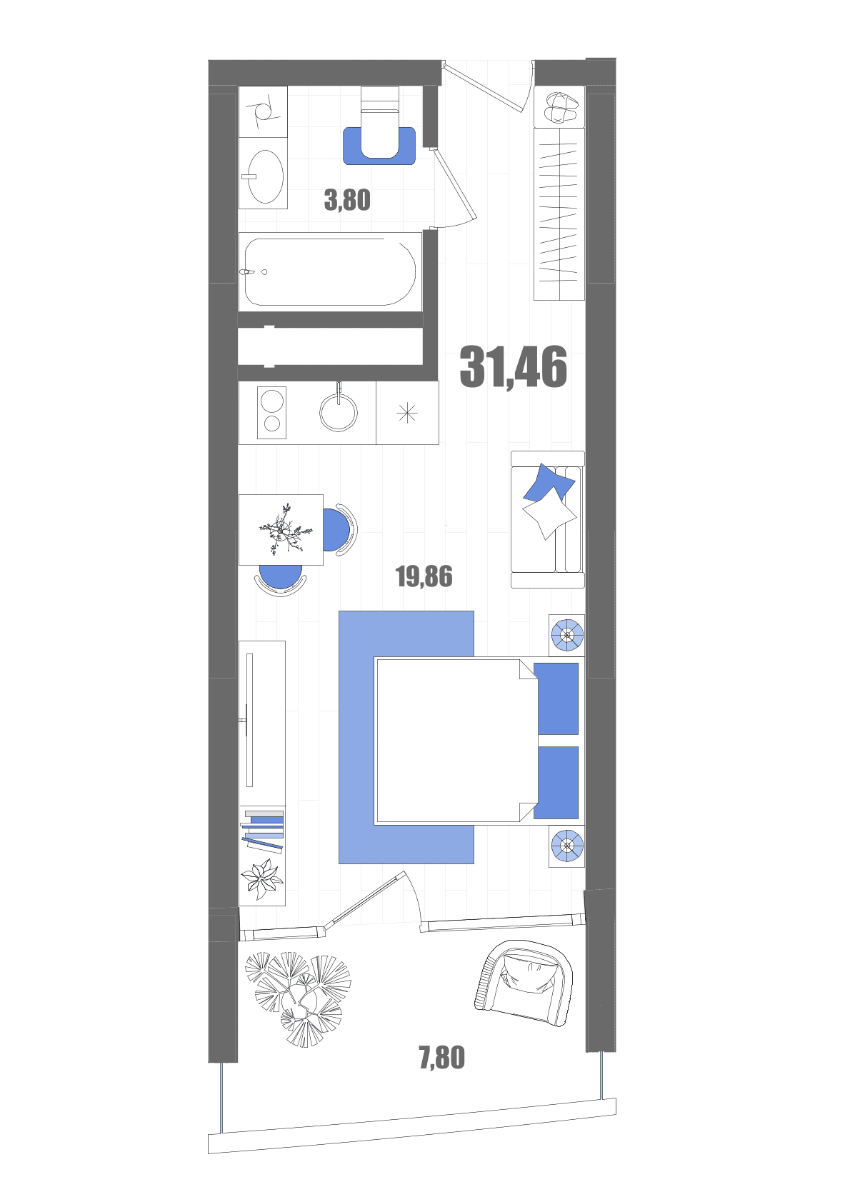 Студия, 31.46 м² · Мойнако Резорт