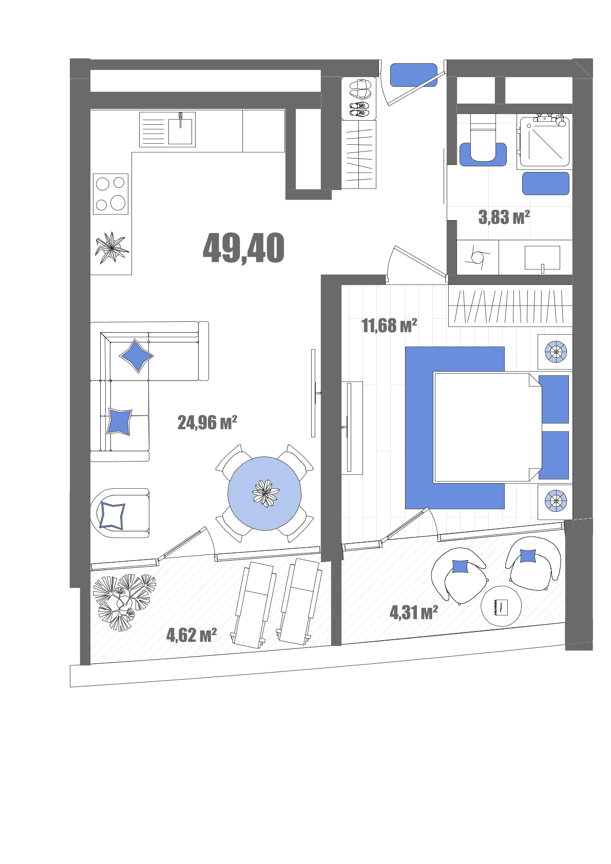 1-к, 49.4 м² · Мойнако Резорт