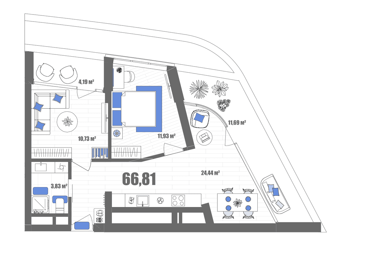 2-к, 66.41 м² · Мойнако Резорт
