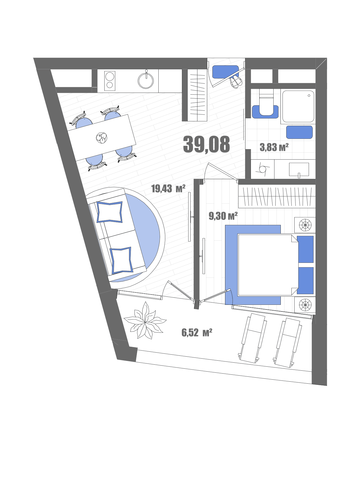 1-к, 39.08 м² · Мойнако Резорт