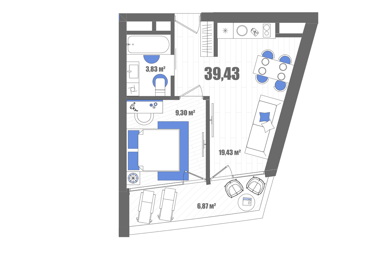 1-к, 39.43 м² · Мойнако Резорт