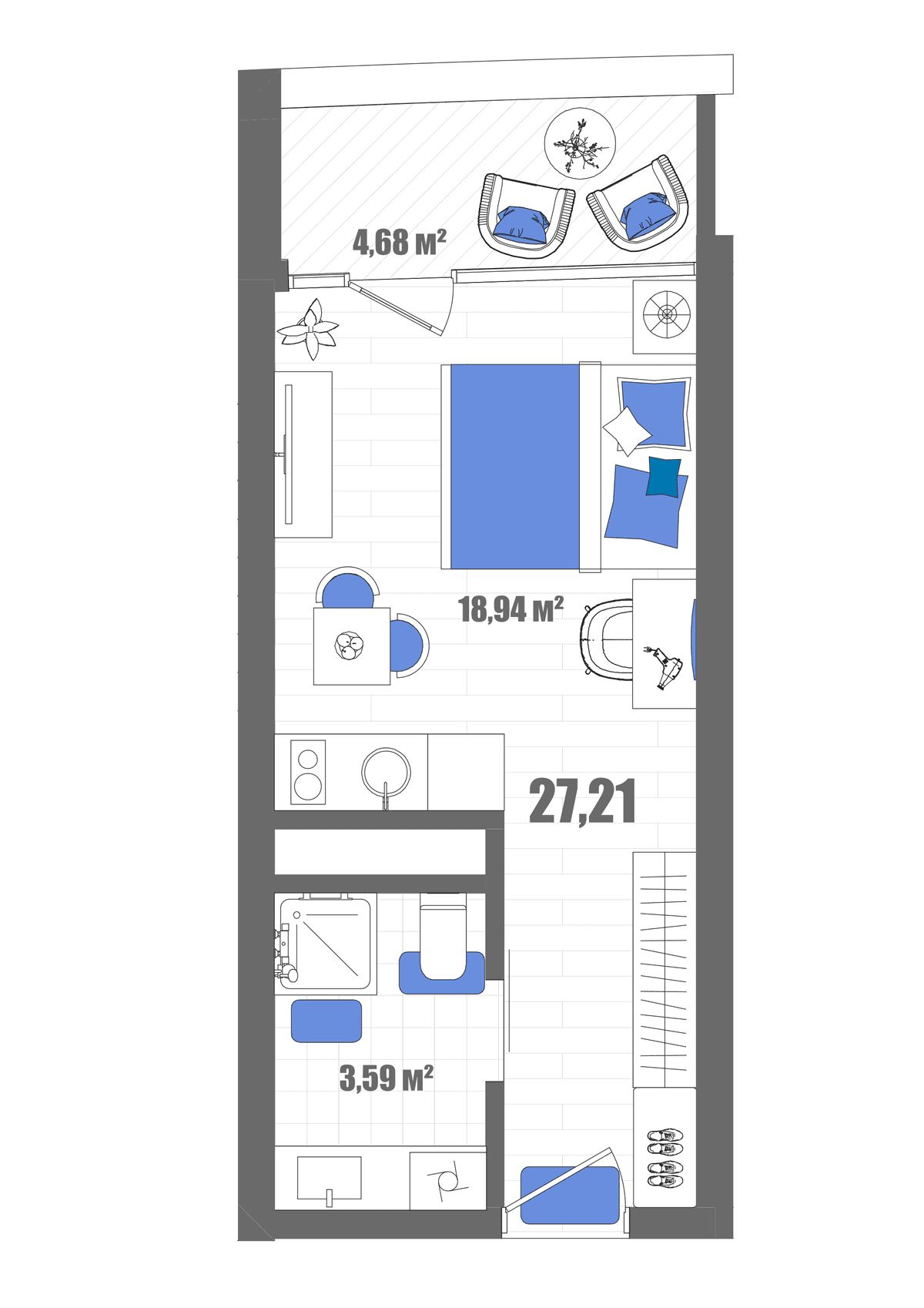Студия, 27.21 м² · Мойнако Резорт