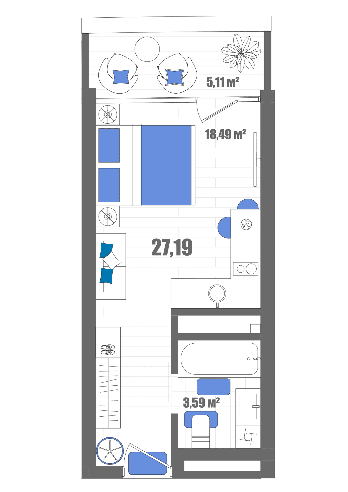 Студия, 27.19 м² · Мойнако Резорт
