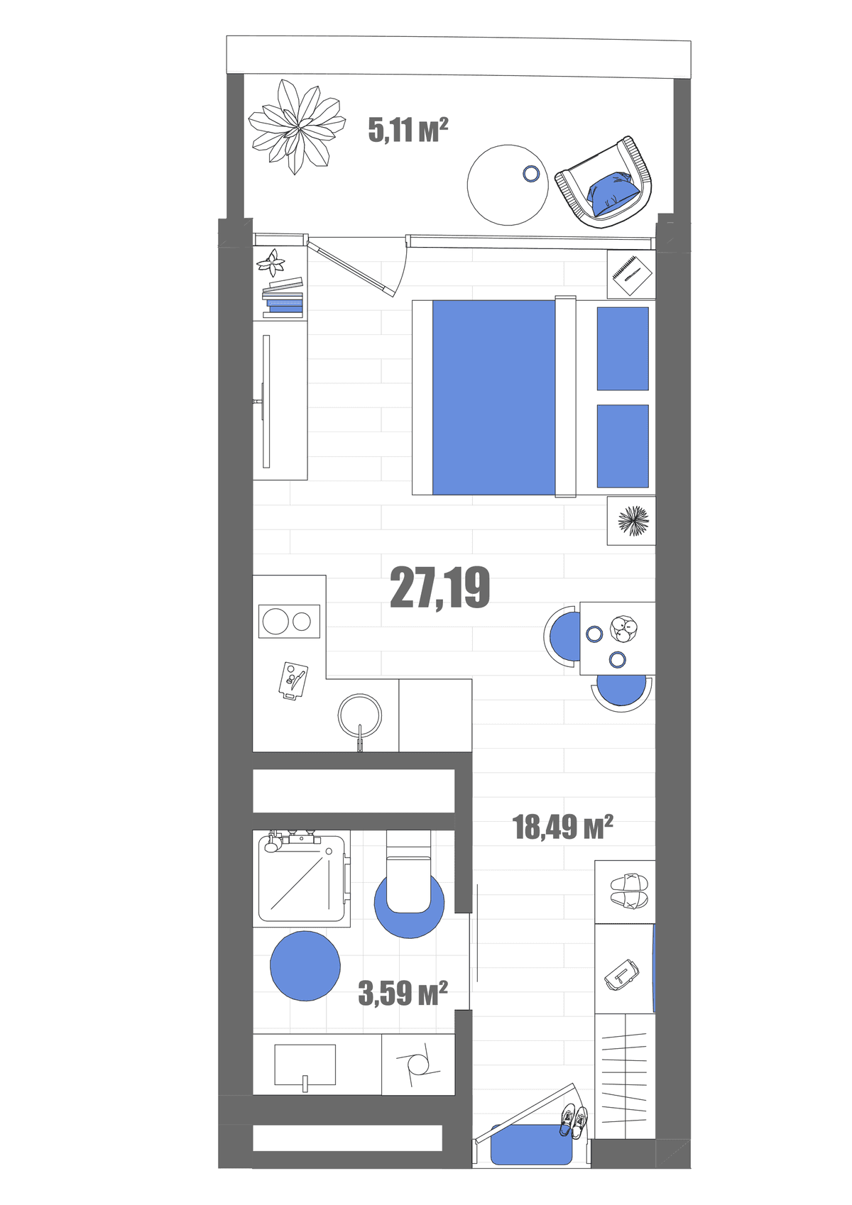 Студия, 27.19 м² · Мойнако Резорт