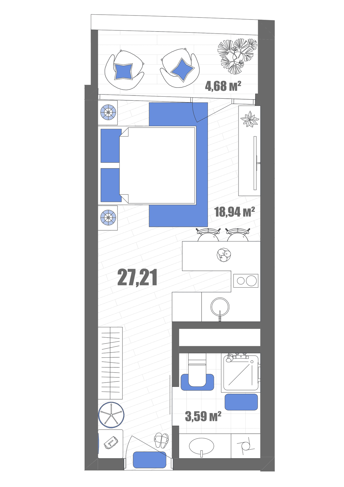 Студия, 27.21 м² · Мойнако Резорт