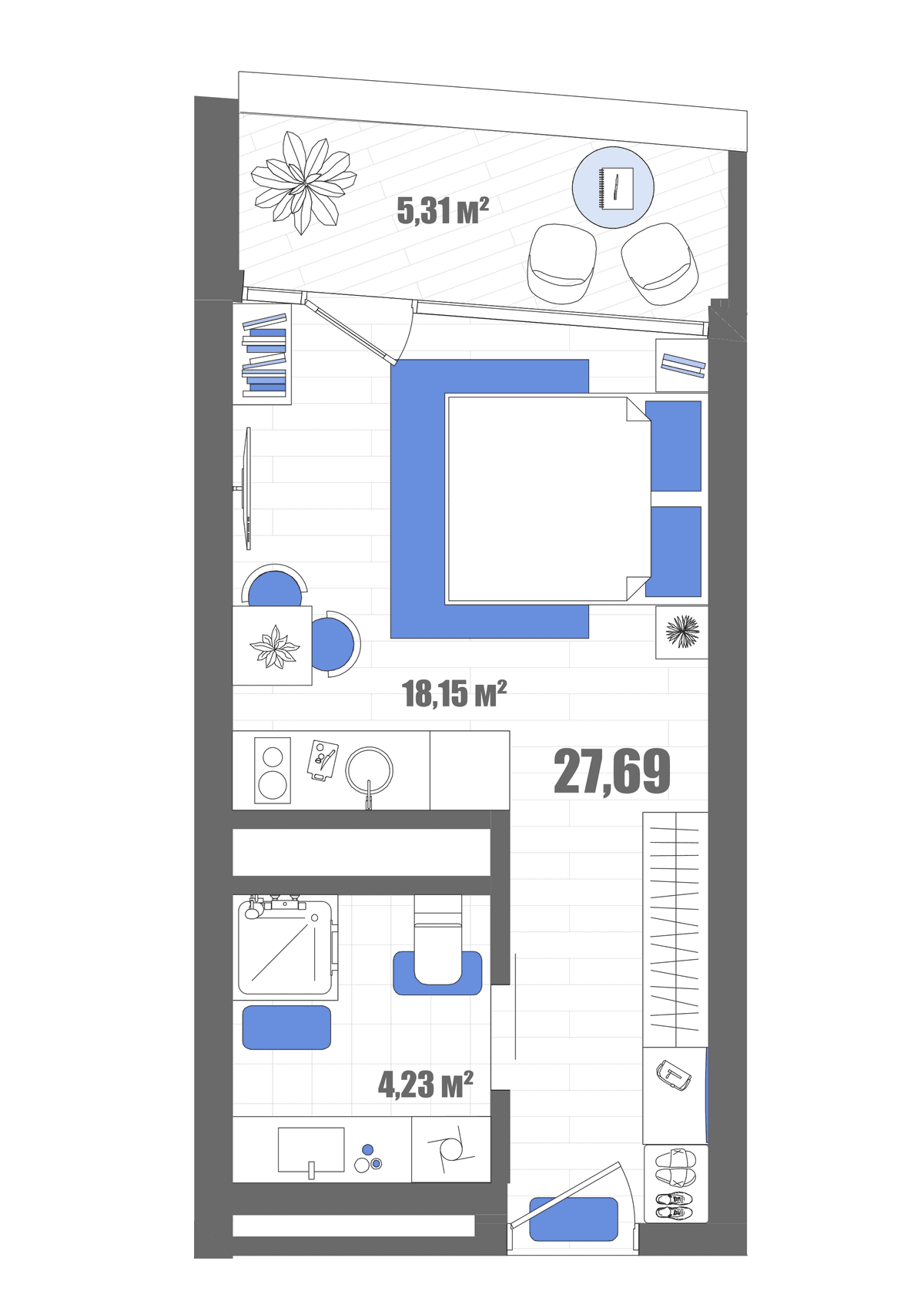 Студия, 27.69 м² · Мойнако Резорт