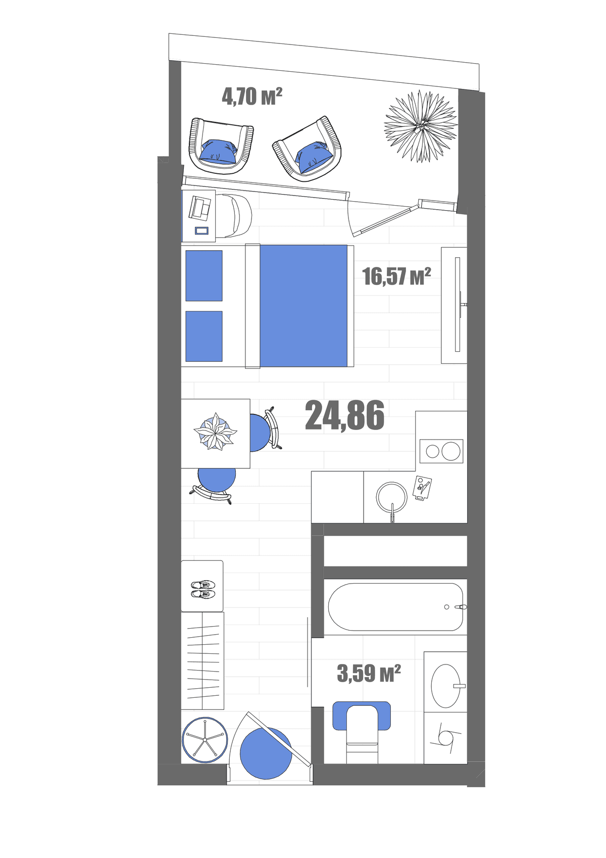 Студия, 24.86 м² · Мойнако Резорт