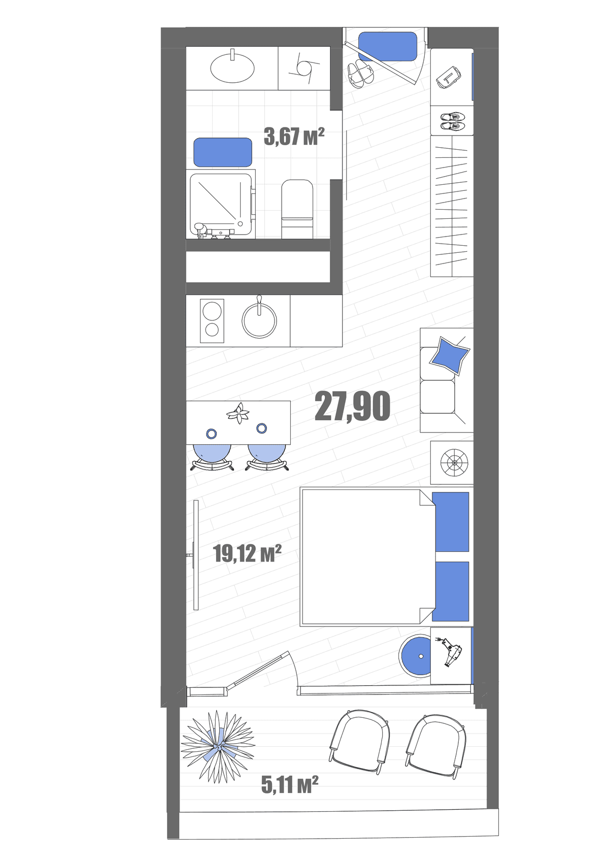Студия, 27.9 м² · Мойнако Резорт