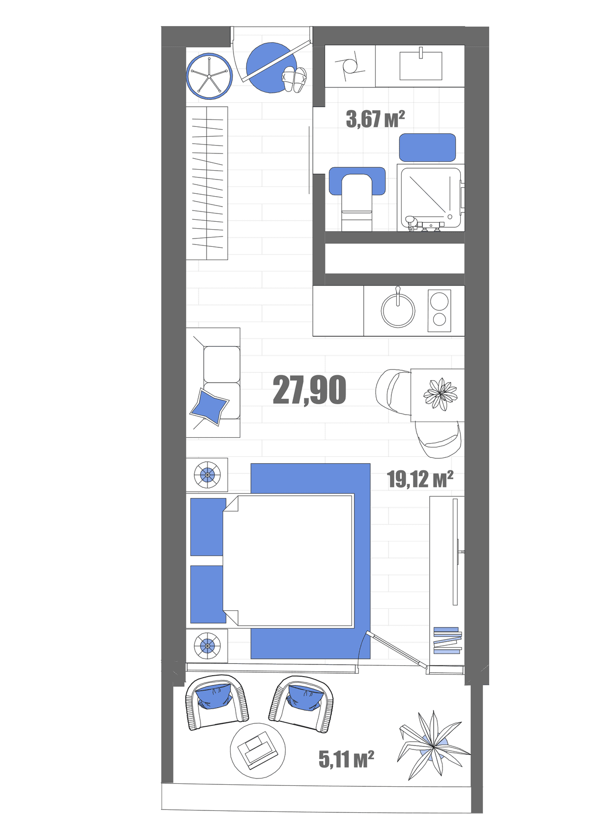 Студия, 27.9 м² · Мойнако Резорт