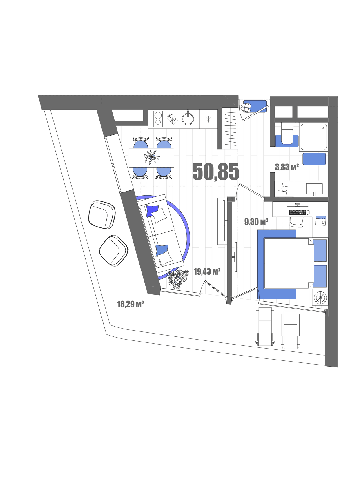 1-к, 50.85 м² · Мойнако Резорт
