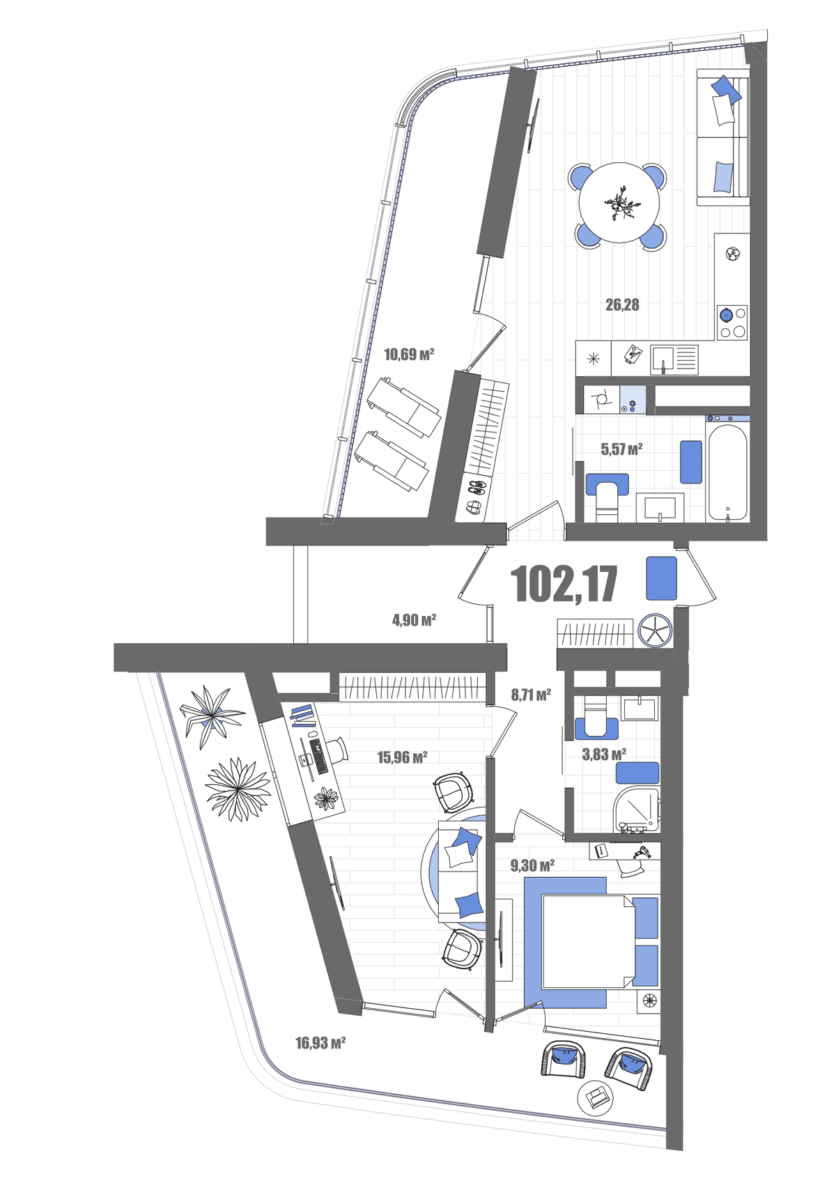 2-к, 102.17 м² · Мойнако Резорт