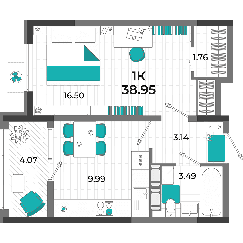 1-к, 38.95 м² · Мойнако Ривьера