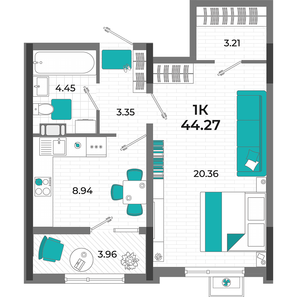 1-к, 44.27 м² · Мойнако Ривьера