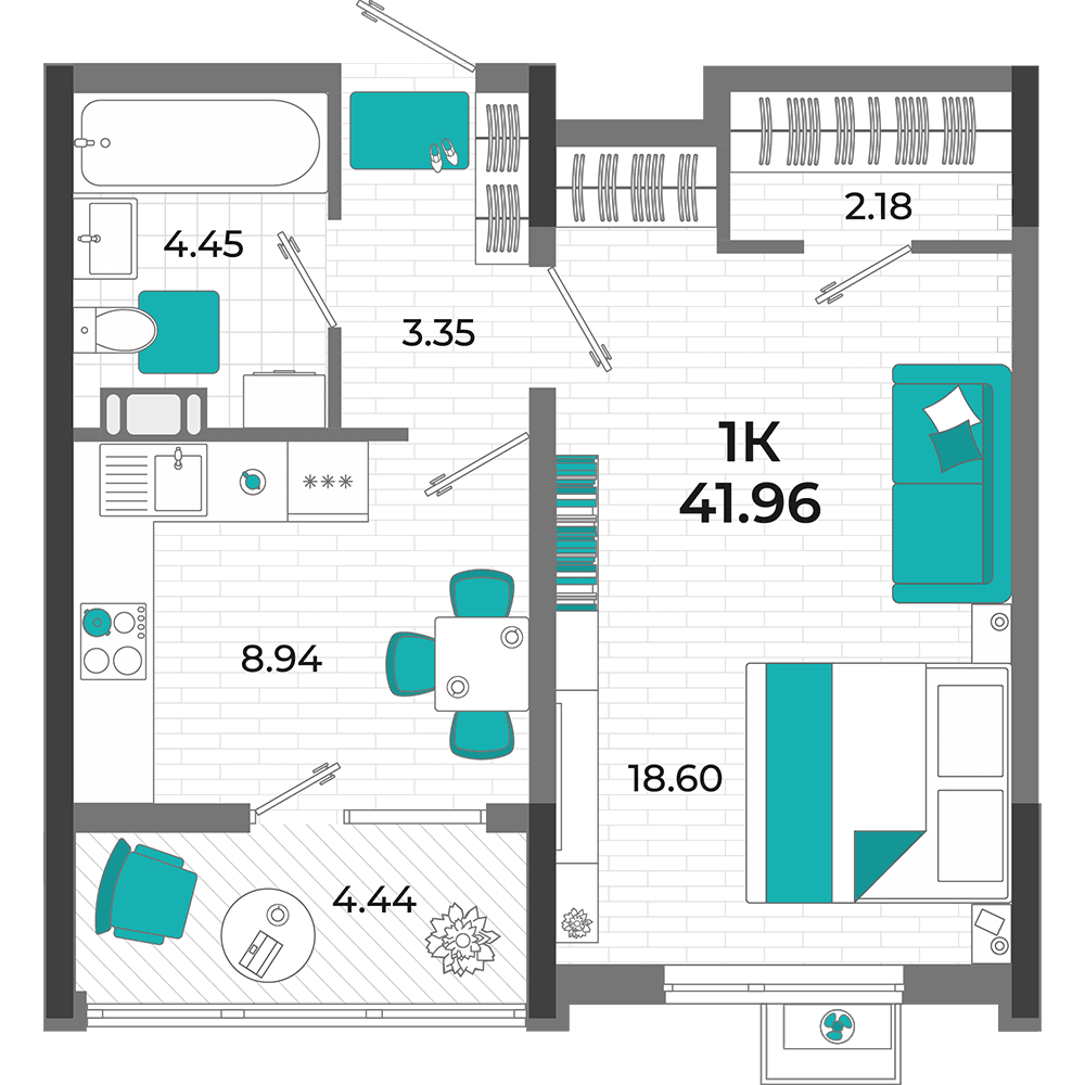 1-к, 41.96 м² · Мойнако Ривьера