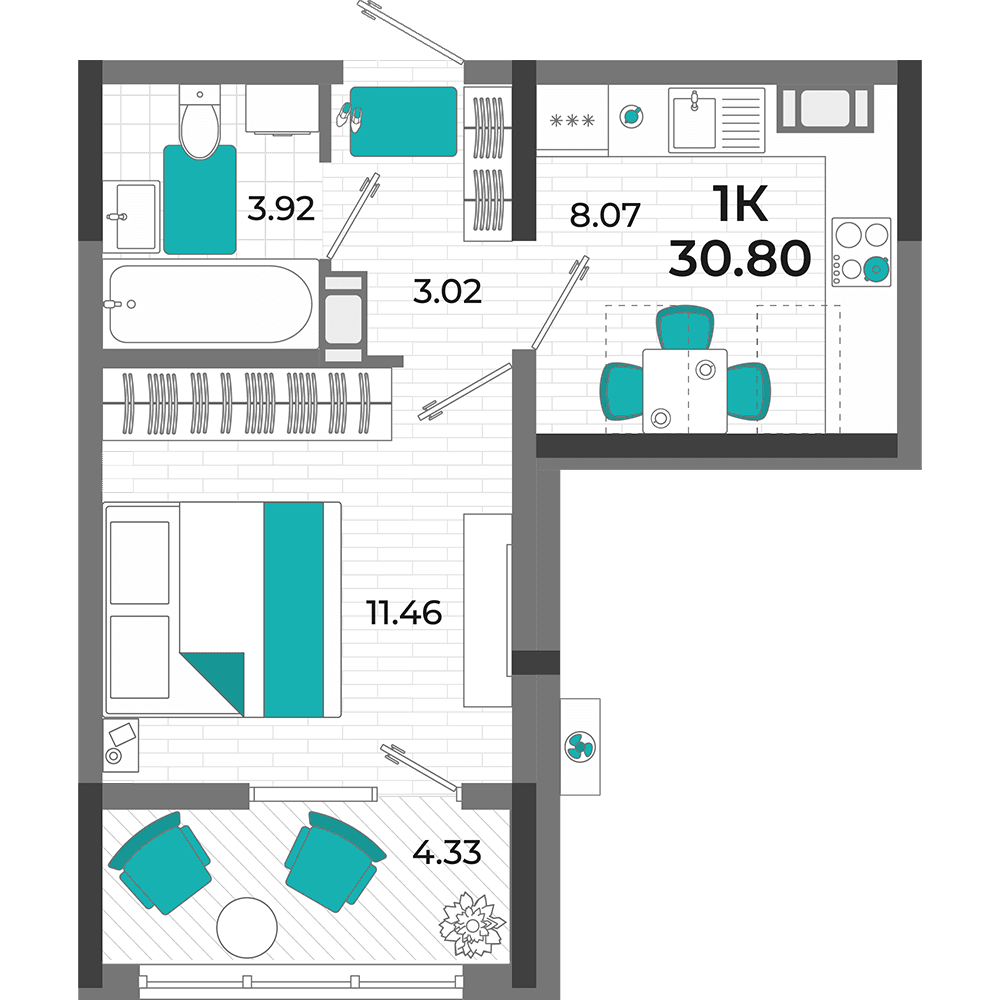 1-к, 30.8 м² · Мойнако Ривьера