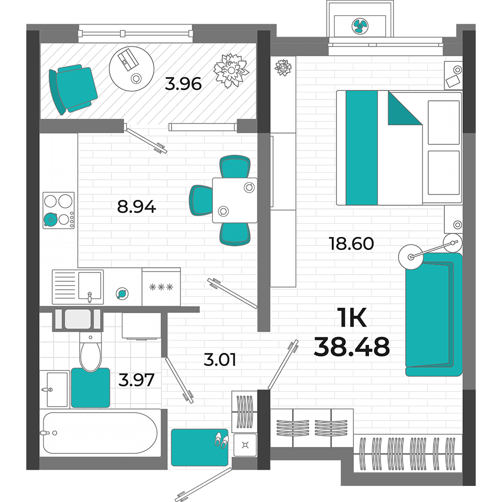 1-к, 38.48 м² · Мойнако Ривьера